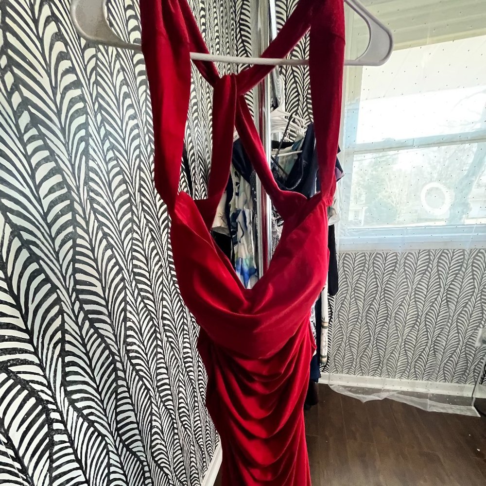 Red Ruched Halter Bodycon Dress